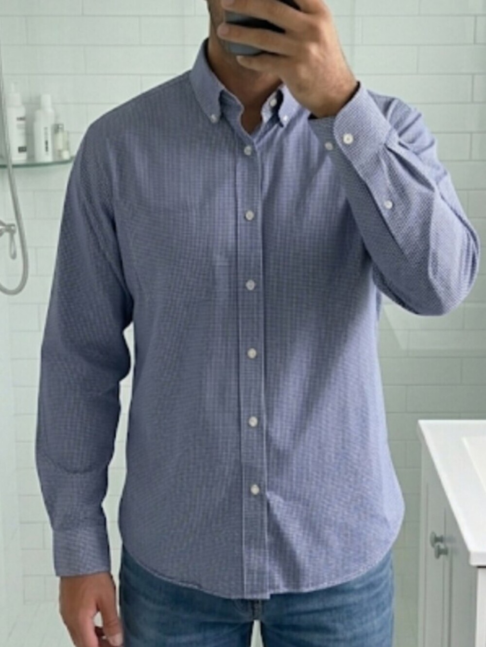 Pronto Uomo Long Sleeve Shirt 18 34/35 Button Down Collared Navy White Gingham